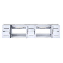 Load image into Gallery viewer, Lexora Geneva LG192284DMDS000 84&quot; Double Wall Mounted Bathroom Vanity in Glossy White with White Carrara Marble, White Rectangle Sinks, Open Doors