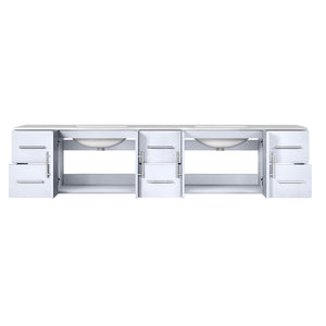 Lexora Geneva LG192284DMDS000 84" Double Wall Mounted Bathroom Vanity in Glossy White with White Carrara Marble, White Rectangle Sinks, Open Doors