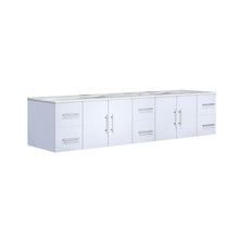 Load image into Gallery viewer, Lexora Geneva LG192284DMDS000 84&quot; Double Wall Mounted Bathroom Vanity in Glossy White with White Carrara Marble, White Rectangle Sinks, Angled View