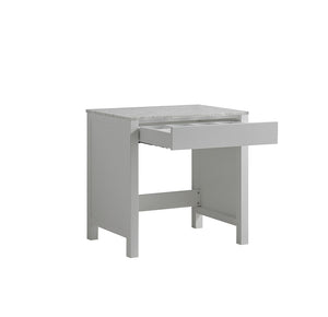 Lexora Jacques LJ302230ADSMTB 30" Make-Up Table in White with White Carrara Marble, Open Drawer