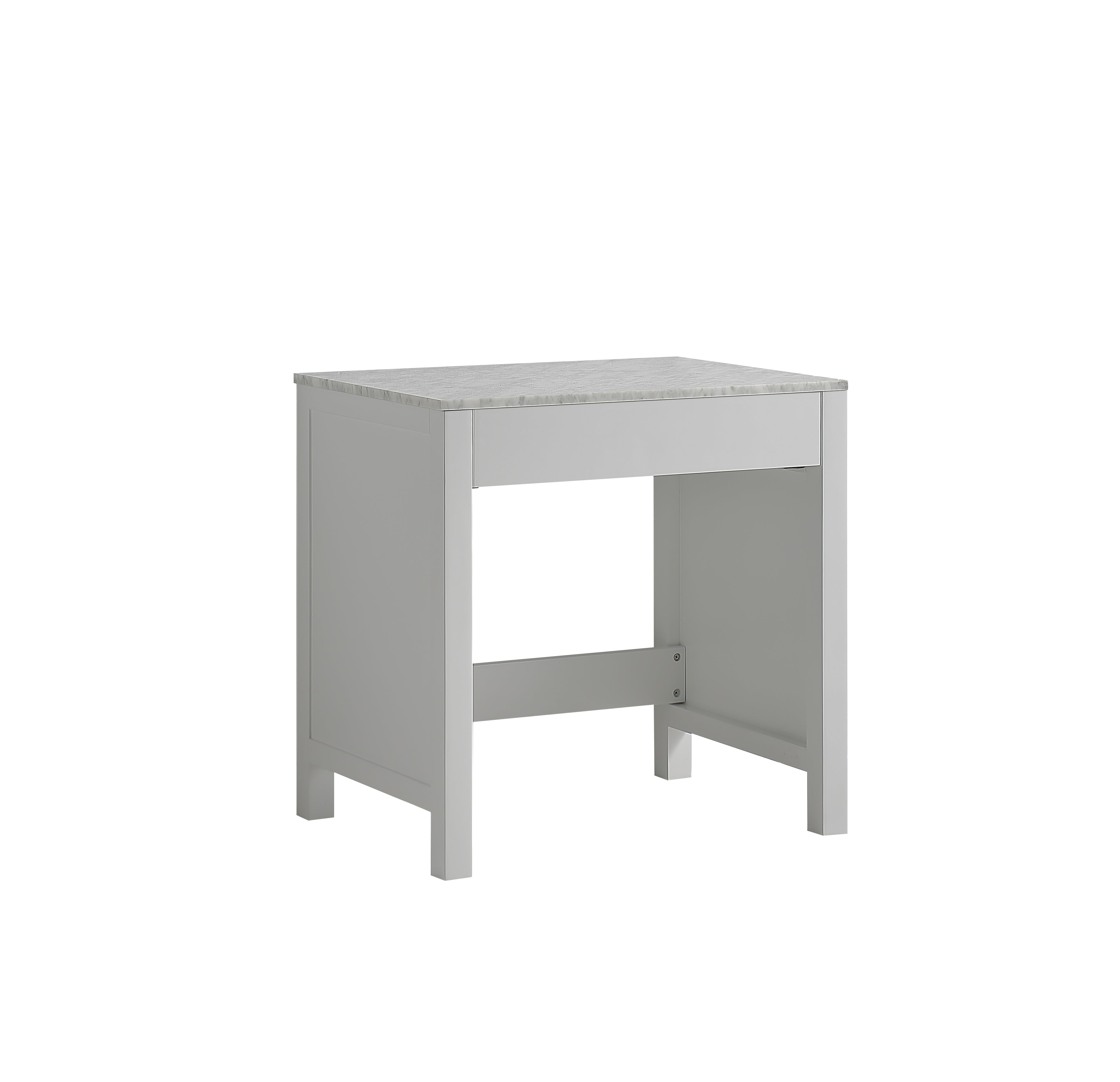 Lexora Jacques LJ302230ADSMTB 30" Make-Up Table in White with White Carrara Marble, Angled View