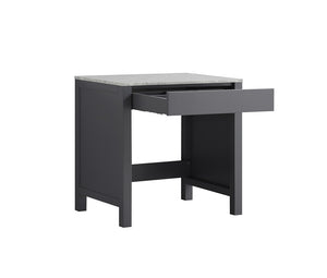 Lexora Jacques LJ302230BDSMTB 30" Make-Up Table in Dark Grey with White Carrara Marble, Open Drawer