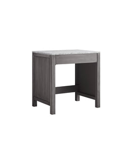 Lexora Jacques LJ302230DDSMTB 30" Make-Up Table in Distressed Grey with White Carrara Marble, Angled View