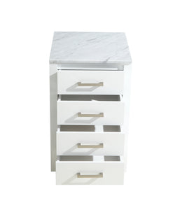 Lexora Jacques LJ322220ADSSCB 20" Side Cabinet in White with White Carrara Marble, Open Drawers