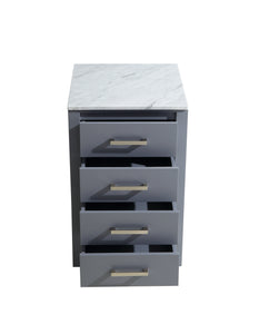 Lexora Jacques LJ322220BDSSCB 20" Side Cabinet in Dark Grey with White Carrara Marble, Open Drawers