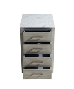 Lexora Jacques LJ322220DDSSCB 20" Side Cabinet in Distressed Grey with White Carrara Marble, Open Drawers