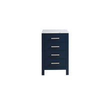 Load image into Gallery viewer, Lexora Jacques LJ322220EDSSCB 20&quot; Side Cabinet in Navy Blue with White Carrara Marble, Front View