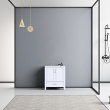 Load image into Gallery viewer, Lexora Jacques LJ342230SADS000 30&quot; Single Bathroom Vanity in White with White Carrara Marble, White Rectangle Sink, Rendered Front View