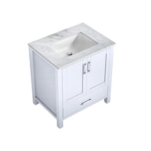 Load image into Gallery viewer, Lexora Jacques LJ342230SADS000 30&quot; Single Bathroom Vanity in White with White Carrara Marble, White Rectangle Sink, Countertop