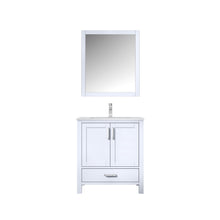 Load image into Gallery viewer, Lexora Jacques LJ342230SADS000 30&quot; Single Bathroom Vanity in White with White Carrara Marble, White Rectangle Sink, with Mirror and Faucet