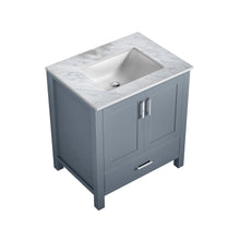 Load image into Gallery viewer, Lexora Jacques LJ342230SBDS000 30&quot; Single Bathroom Vanity in Dark Grey with White Carrara Marble, White Rectangle Sink, Countertop
