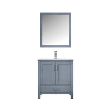 Load image into Gallery viewer, Lexora Jacques LJ342230SBDS000 30&quot; Single Bathroom Vanity in Dark Grey with White Carrara Marble, White Rectangle Sink, with Mirror and Faucet