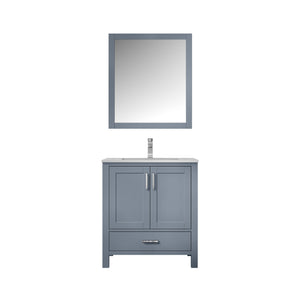 Lexora Jacques LJ342230SBDS000 30" Single Bathroom Vanity in Dark Grey with White Carrara Marble, White Rectangle Sink, with Mirror and Faucet