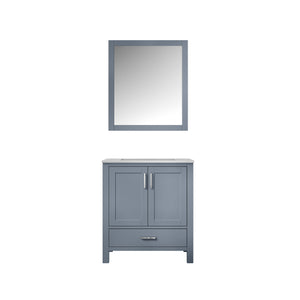 Lexora Jacques LJ342230SBDS000 30" Single Bathroom Vanity in Dark Grey with White Carrara Marble, White Rectangle Sink, with Mirror