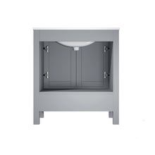 Load image into Gallery viewer, Lexora Jacques LJ342230SDDS000 30&quot; Single Bathroom Vanity in Distressed Grey with White Carrara Marble, White Rectangle Sink, Back View