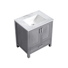Load image into Gallery viewer, Lexora Jacques LJ342230SDDS000 30&quot; Single Bathroom Vanity in Distressed Grey with White Carrara Marble, White Rectangle Sink, Countertop