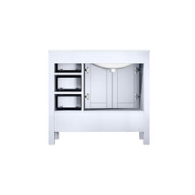 Load image into Gallery viewer, Lexora Jacques LJ342236SADS000-L 36&quot; Single Bathroom Vanity in White with White Carrara Marble, White Rectangle Sink on Left, Back View