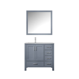 Lexora Jacques LJ342236SBDS000-L 36" Single Bathroom Vanity in Dark Grey with White Carrara Marble, White Rectangle Sink on Left, with Mirror and Faucet