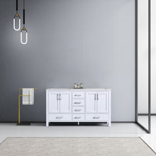 Load image into Gallery viewer, Lexora Jacques LJ342260DADS000 60&quot; Double Bathroom Vanity in White with White Carrara Marble, White Rectangle Sinks, Rendered Front View