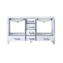 Load image into Gallery viewer, Lexora Jacques LJ342260DADS000 60&quot; Double Bathroom Vanity in White with White Carrara Marble, White Rectangle Sinks, Open Doors