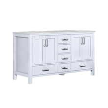 Load image into Gallery viewer, Lexora Jacques LJ342260DADS000 60&quot; Double Bathroom Vanity in White with White Carrara Marble, White Rectangle Sinks, Angled VIew