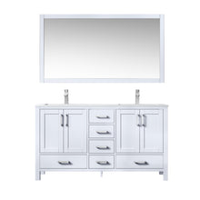 Load image into Gallery viewer, Lexora Jacques LJ342260DADS000 60&quot; Double Bathroom Vanity in White with White Carrara Marble, White Rectangle Sinks, with Mirror and Faucets