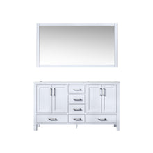Load image into Gallery viewer, Lexora Jacques LJ342260DADS000 60&quot; Double Bathroom Vanity in White with White Carrara Marble, White Rectangle Sinks, with Mirror