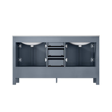 Load image into Gallery viewer, Lexora Jacques LJ342260DBDS000 60&quot; Double Bathroom Vanity in Dark Grey with White Carrara Marble, White Rectangle Sinks, Back View