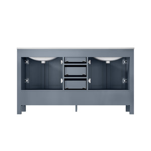 Lexora Jacques LJ342260DBDS000 60" Double Bathroom Vanity in Dark Grey with White Carrara Marble, White Rectangle Sinks, Back View