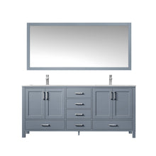 Load image into Gallery viewer, Lexora Jacques LJ342260DBDS000 60&quot; Double Bathroom Vanity in Dark Grey with White Carrara Marble, White Rectangle Sinks, with Mirror and Faucets