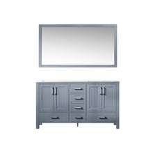 Load image into Gallery viewer, Lexora Jacques LJ342260DBDS000 60&quot; Double Bathroom Vanity in Dark Grey with White Carrara Marble, White Rectangle Sinks, with Mirror