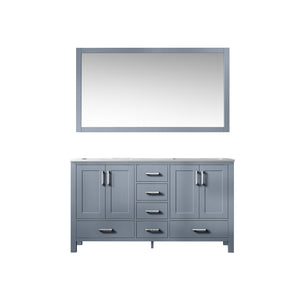 Lexora Jacques LJ342260DBDS000 60" Double Bathroom Vanity in Dark Grey with White Carrara Marble, White Rectangle Sinks, with Mirror
