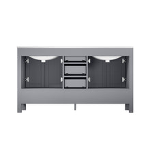 Load image into Gallery viewer, Lexora Jacques LJ342260DDDS000 60&quot; Double Bathroom Vanity in Distressed Grey with White Carrara Marble, White Rectangle Sinks, Back View