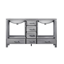 Load image into Gallery viewer, Lexora Jacques LJ342260DDDS000 60&quot; Double Bathroom Vanity in Distressed Grey with White Carrara Marble, White Rectangle Sinks, Open Doors
