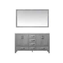 Load image into Gallery viewer, Lexora Jacques LJ342260DDDS000 60&quot; Double Bathroom Vanity in Distressed Grey with White Carrara Marble, White Rectangle Sinks, with Mirror