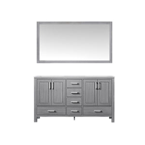 Lexora Jacques LJ342260DDDS000 60" Double Bathroom Vanity in Distressed Grey with White Carrara Marble, White Rectangle Sinks, with Mirror