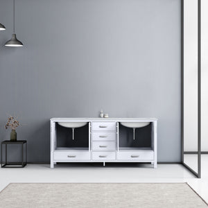 Lexora Jacques LJ342272DADS000 72" Double Bathroom Vanity in White with White Carrara Marble, White Rectangle Sinks, Rendered Open Doors