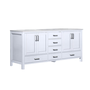 Lexora Jacques LJ342272DADS000 72" Double Bathroom Vanity in White with White Carrara Marble, White Rectangle Sinks, Angled View