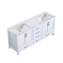 Load image into Gallery viewer, Lexora Jacques LJ342272DADS000 72&quot; Double Bathroom Vanity in White with White Carrara Marble, White Rectangle Sinks, Countertop
