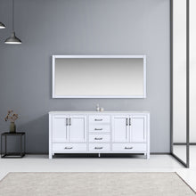 Load image into Gallery viewer, Lexora Jacques LJ342272DADS000 72&quot; Double Bathroom Vanity in White with White Carrara Marble, White Rectangle Sinks, Rendered with Mirror
