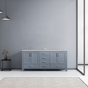 Lexora Jacques LJ342272DBDS000 72" Double Bathroom Vanity in Dark Grey with White Carrara Marble, White Rectangle Sinks, Rendered Front View