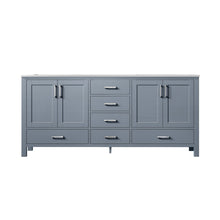 Load image into Gallery viewer, Lexora Jacques LJ342272DBDS000 72&quot; Double Bathroom Vanity in Dark Grey with White Carrara Marble, White Rectangle Sinks, Front View
