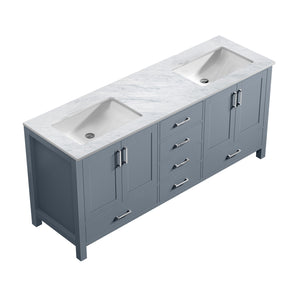 Lexora Jacques LJ342272DBDS000 72" Double Bathroom Vanity in Dark Grey with White Carrara Marble, White Rectangle Sinks, Countertop
