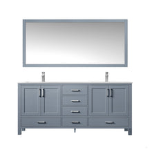 Load image into Gallery viewer, Lexora Jacques LJ342272DBDS000 72&quot; Double Bathroom Vanity in Dark Grey with White Carrara Marble, White Rectangle Sinks, with Mirror and Faucets