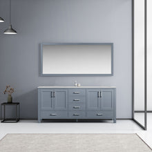 Load image into Gallery viewer, Lexora Jacques LJ342272DBDS000 72&quot; Double Bathroom Vanity in Dark Grey with White Carrara Marble, White Rectangle Sinks, Rendered with Mirror