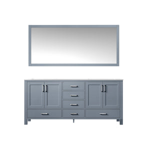 Lexora Jacques LJ342272DBDS000 72" Double Bathroom Vanity in Dark Grey with White Carrara Marble, White Rectangle Sinks, with Mirror