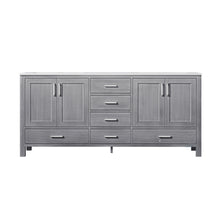 Load image into Gallery viewer, Lexora Jacques LJ342272DDDS000 72&quot; Double Bathroom Vanity in Distressed Grey with White Carrara Marble, White Rectangle Sinks, Front View