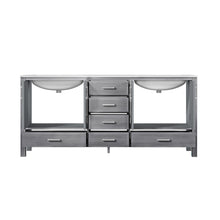 Load image into Gallery viewer, Lexora Jacques LJ342272DDDS000 72&quot; Double Bathroom Vanity in Distressed Grey with White Carrara Marble, White Rectangle Sinks, Open Doors