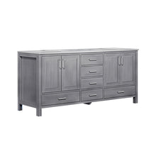 Load image into Gallery viewer, Lexora Jacques LJ342272DDDS000 72&quot; Double Bathroom Vanity in Distressed Grey with White Carrara Marble, White Rectangle Sinks, Angled View