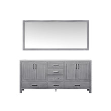Load image into Gallery viewer, Lexora Jacques LJ342272DDDS000 72&quot; Double Bathroom Vanity in Distressed Grey with White Carrara Marble, White Rectangle Sinks, with Mirror